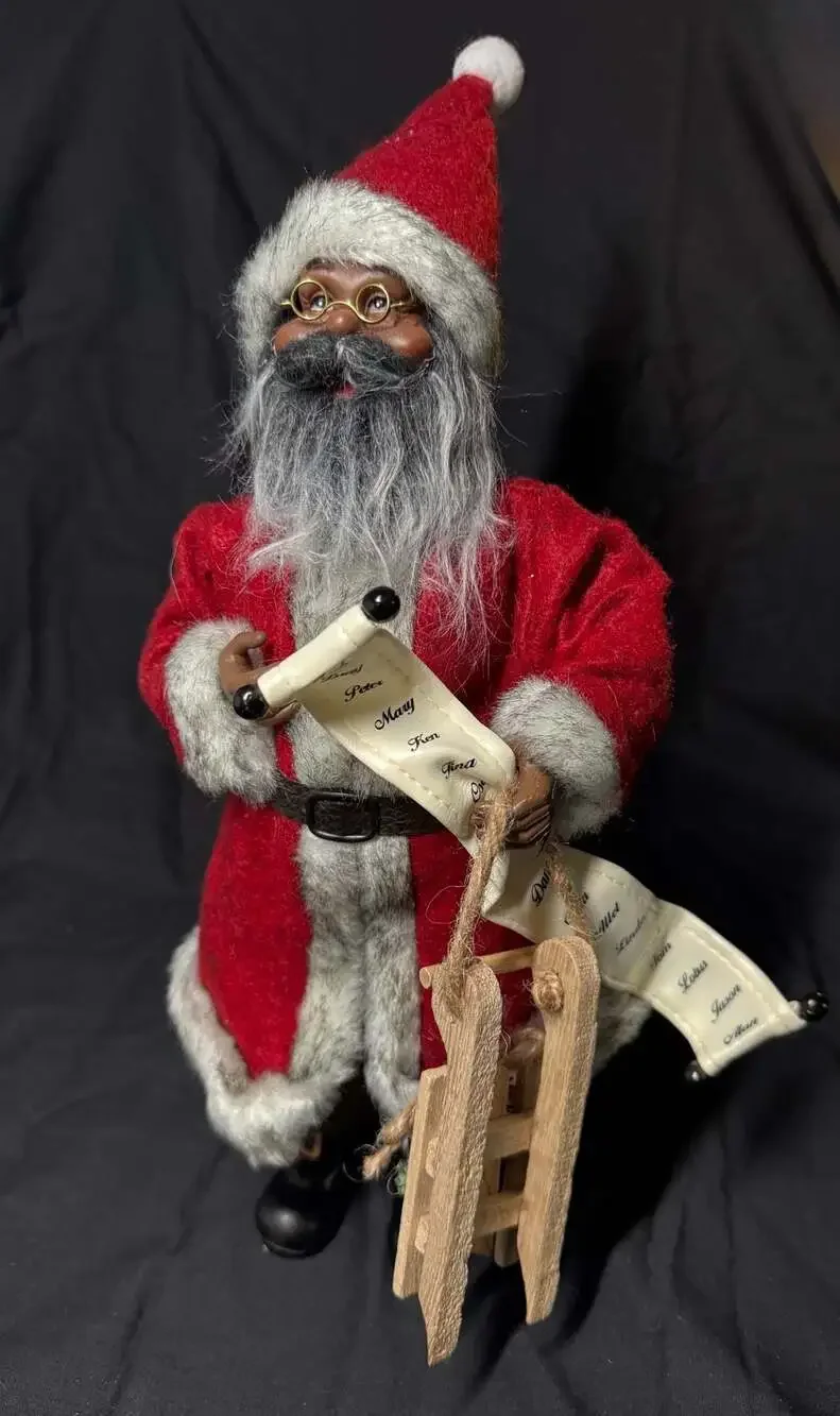 Ashland African American Santa Claus Tabletop Figurine with Sleigh and Scroll